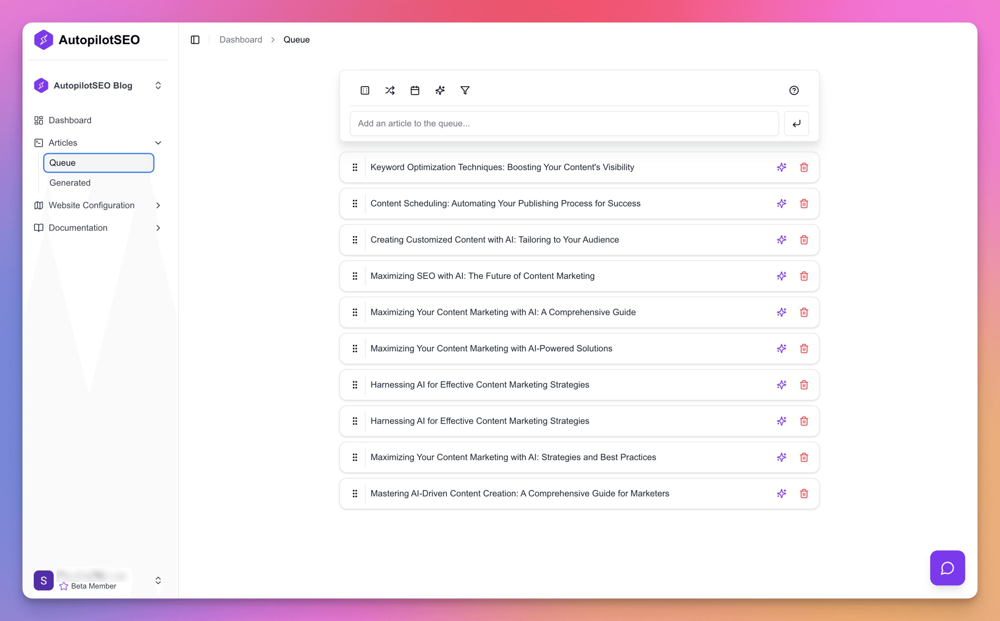 AutopilotSEO Queue Page